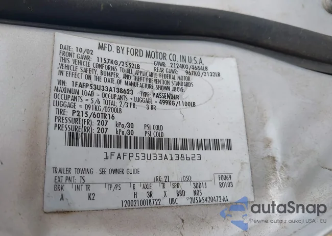 1FAFP53U33A138623: 42556287