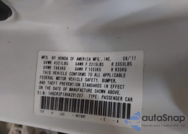 1HGCR2F18HA291207: 42556490