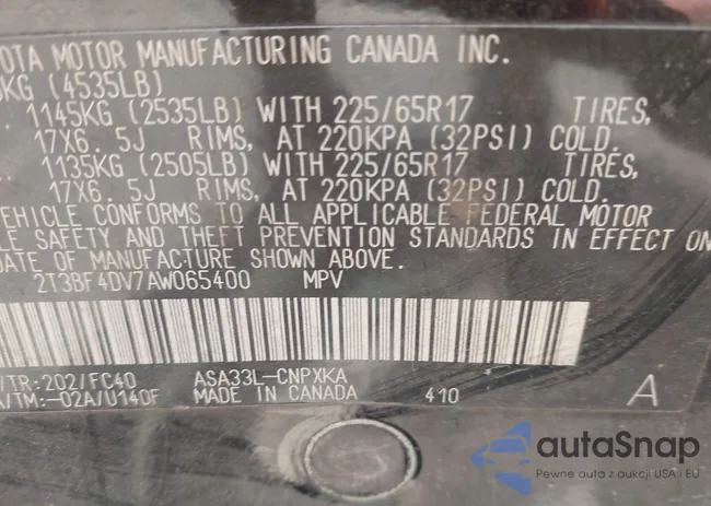 2T3BF4DV7AW065400: 42557619