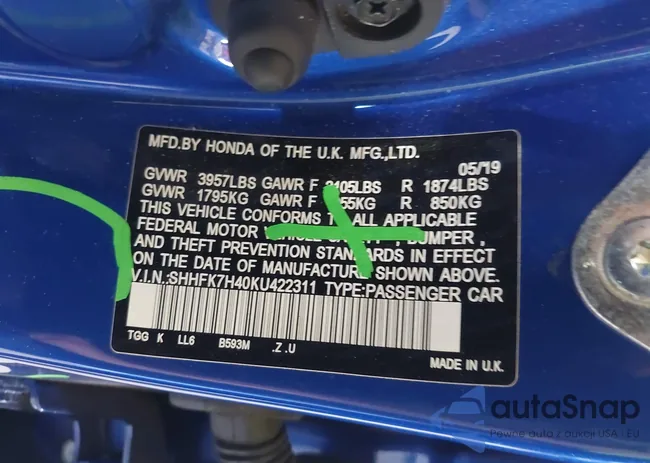 SHHFK7H40KU422311: 42557648