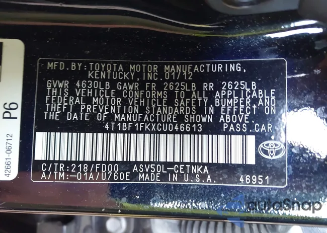 4T1BF1FKXCU046613: 42557747