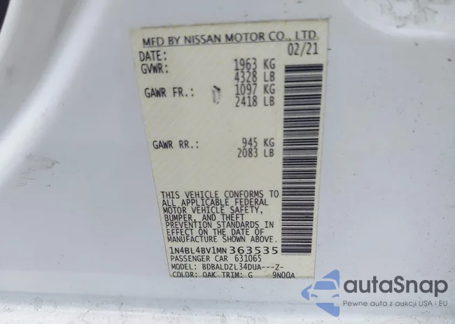 1N4BL4BV1MN363535: 42557324