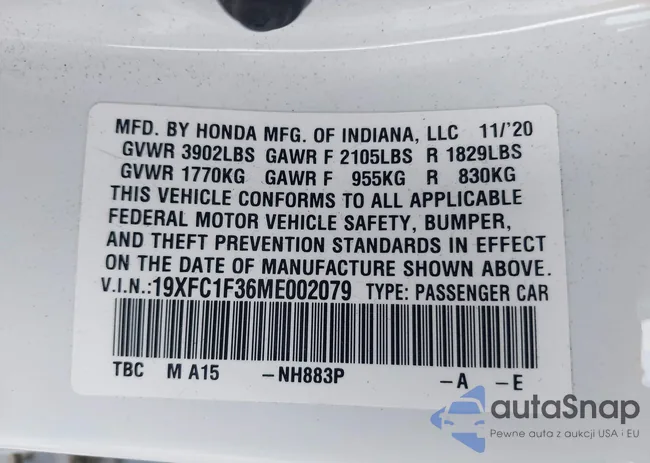 19XFC1F36ME002079: 42558743