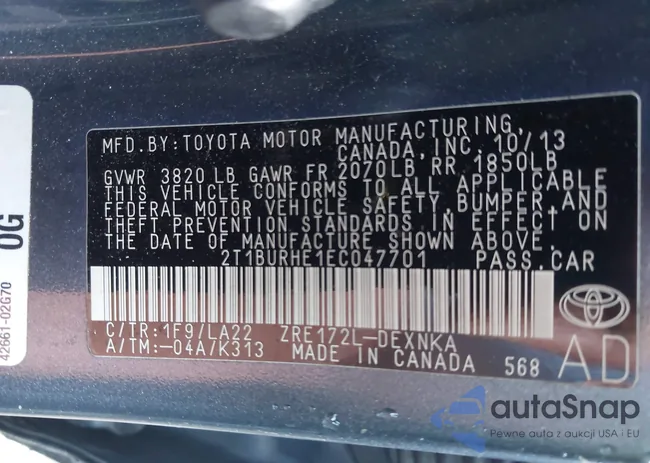 2T1BURHE1EC047701: 42558895