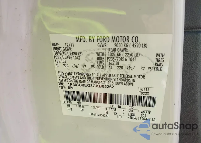 1FMCU0EG3CKB65262: 42559081