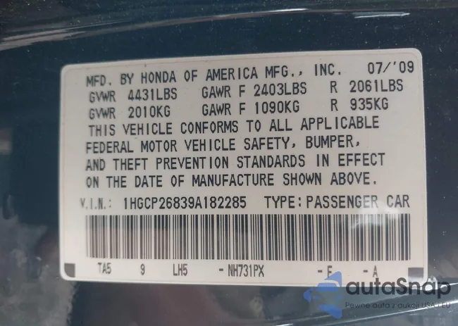 1HGCP26839A182285: 42558158