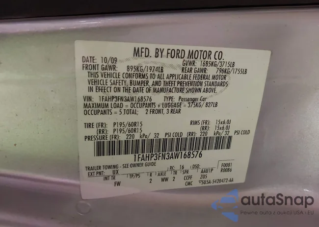 1FAHP3FN3AW168576: 42559885