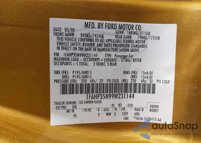 1FAHP35N99W231144: 42559952