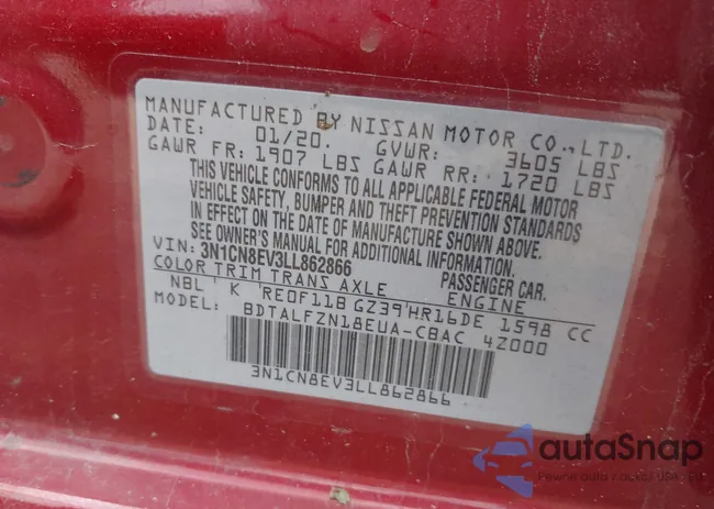 3N1CN8EV3LL862866: 42560012