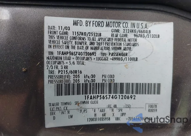 1FAHP56S74G120692: 42559283