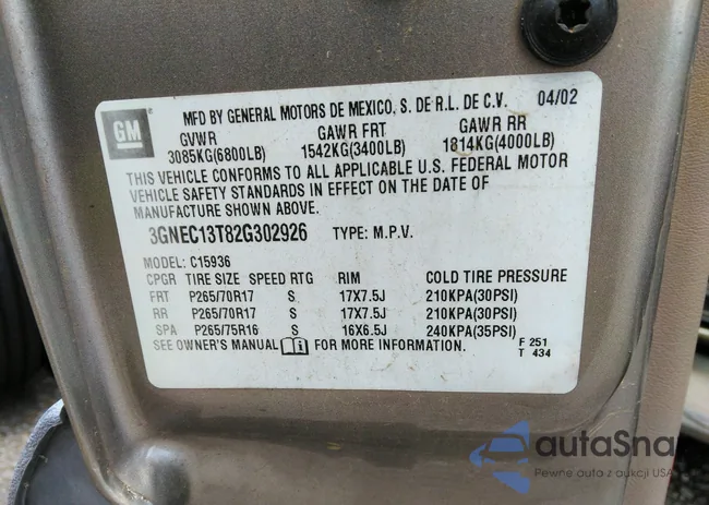 3GNEC13T82G302926: 42560548