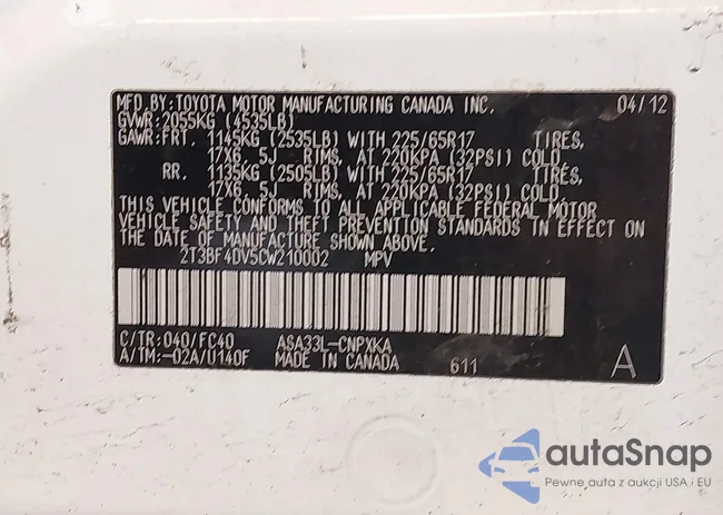 2T3BF4DV5CW210002: 42560784