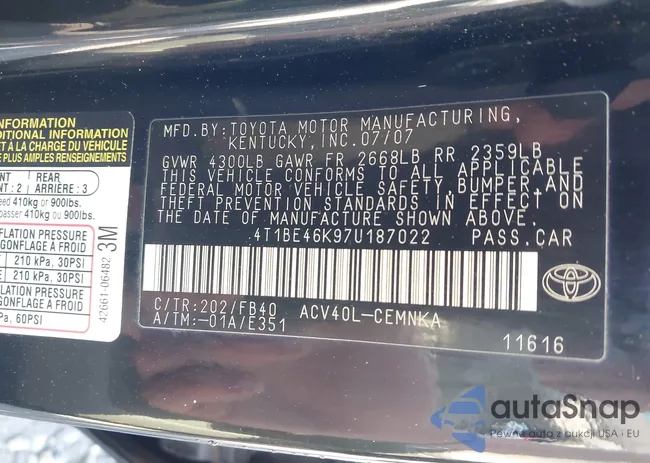 4T1BE46K97U187022: 42560298