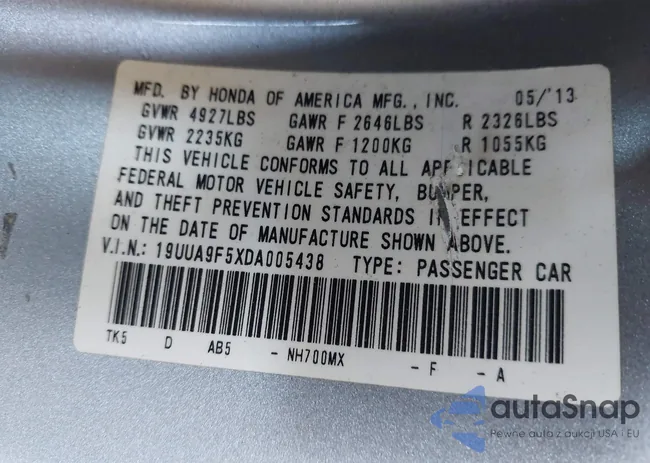 19UUA9F5XDA005438: 42561760