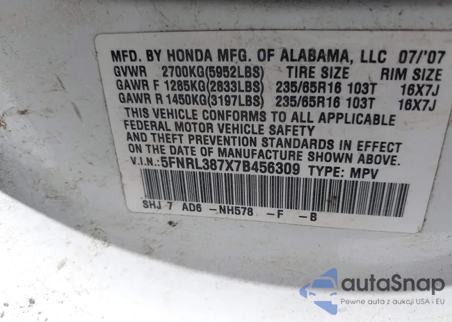 5FNRL387X7B456309: 42561879