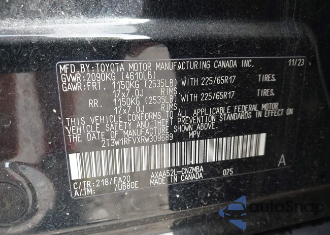 2T3W1RFVXRW309689: 42562034