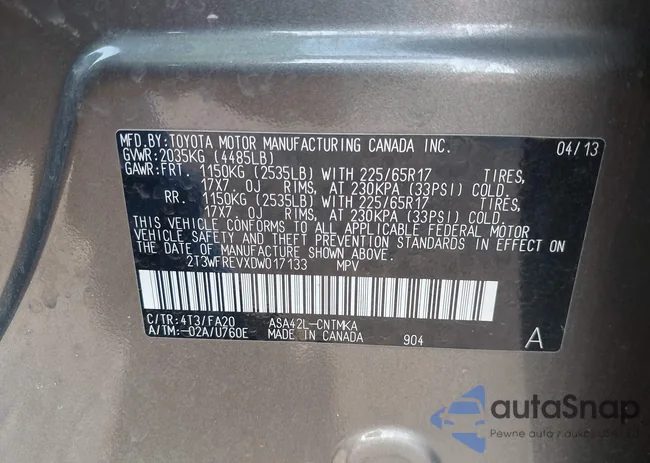 2T3WFREVXDW017133: 42561220