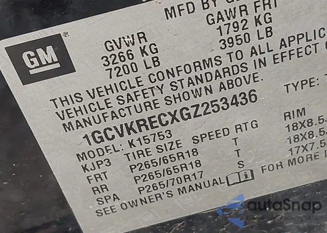 1GCVKRECXGZ253436: 42562901