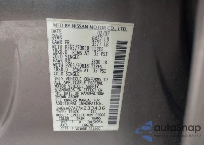 1N6BA07A77N233436: 42562943