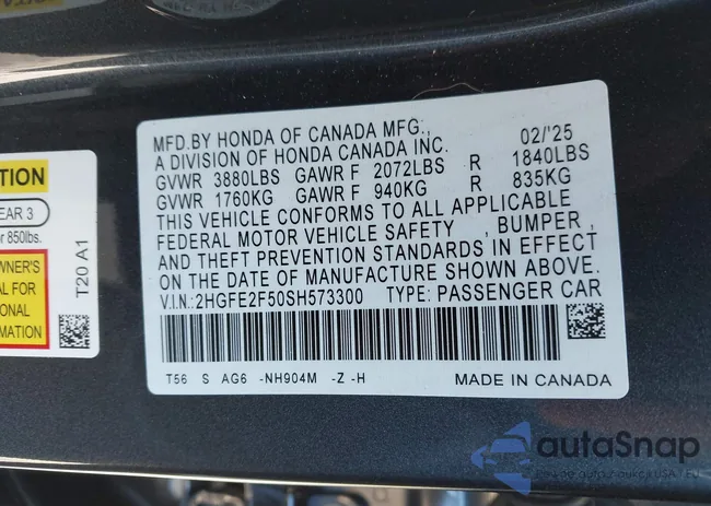 2HGFE2F50SH573300: 42562991