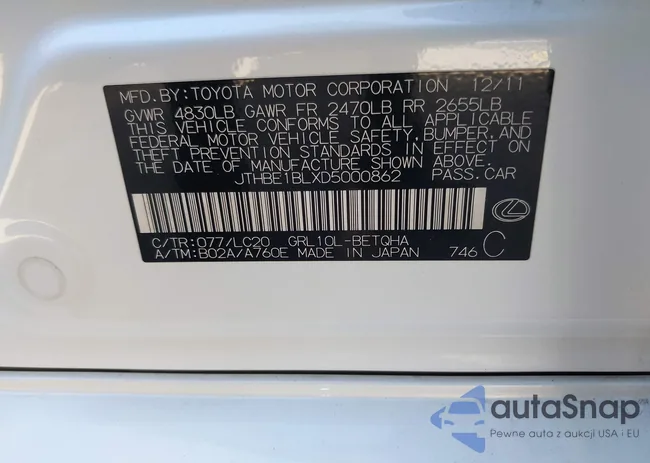 JTHBE1BLXD5000862: 42562142