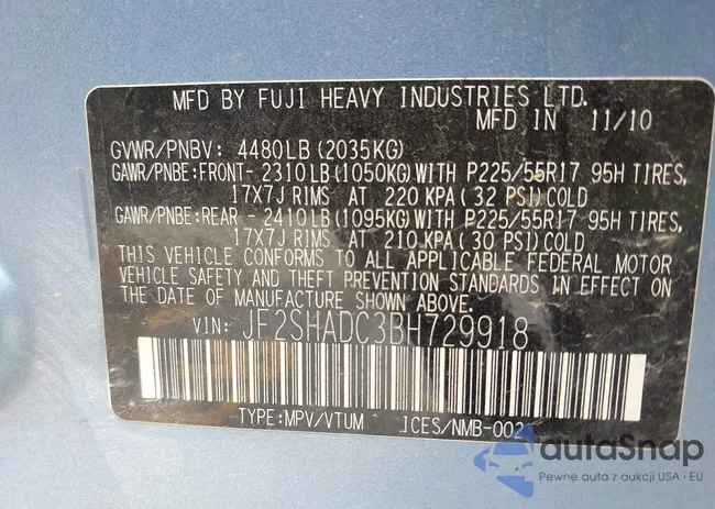 JF2SHADC3BH729918: 42562250