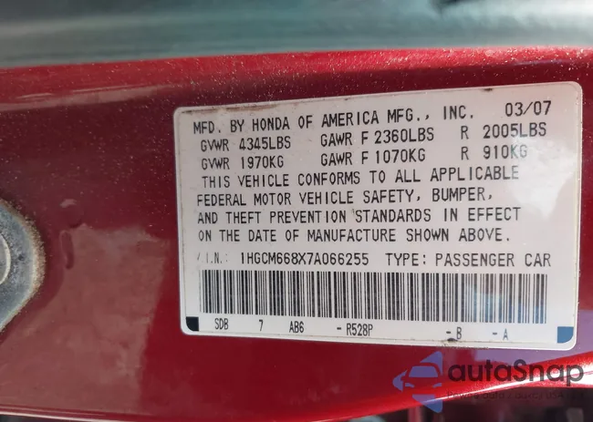 1HGCM668X7A066255: 42563995