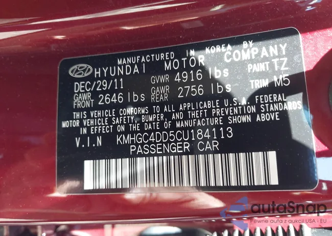 KMHGC4DD5CU184113: 42564042