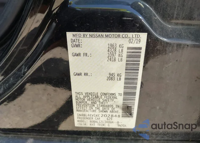 1N4BL4EV1KC202848: 42563185