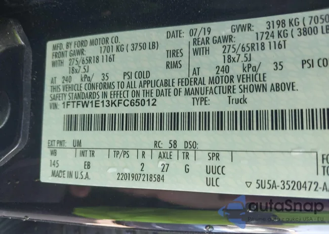 1FTFW1E13KFC65012: 42563287