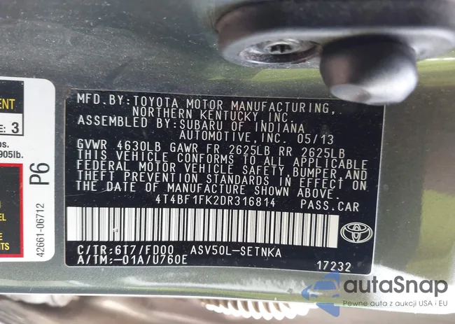 4T4BF1FK2DR316814: 42564530