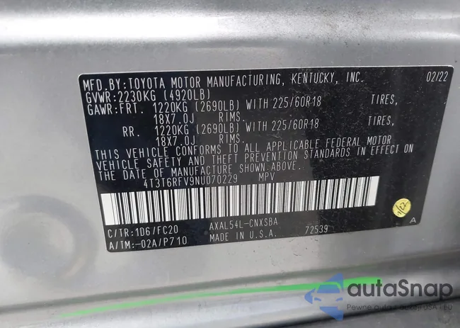 4T3T6RFV9NU070229: 42565070