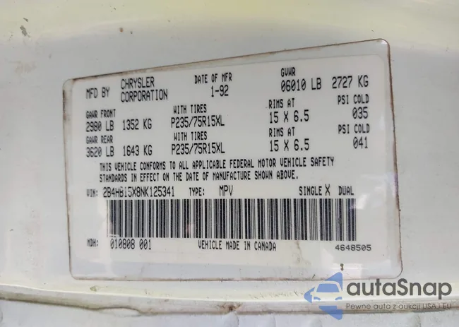 2B4HB15X8NK125341: 42565074