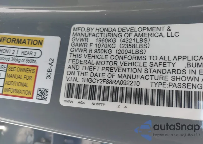 1HGCY2F88RA092210: 42564329