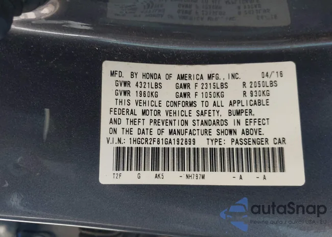 1HGCR2F81GA192899: 42565934