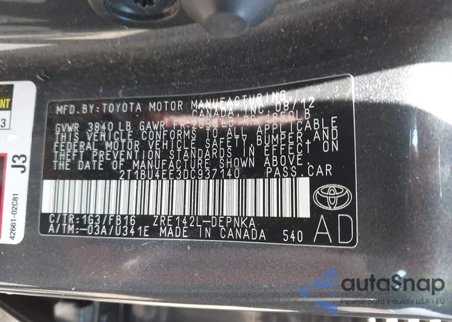 2T1BU4EE3DC937140: 42565350