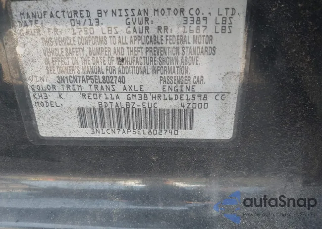 3N1CN7AP5EL802740: 42566665