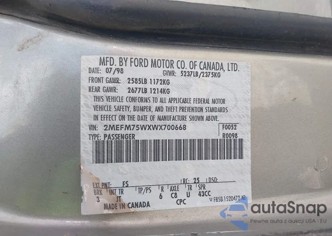 2MEFM75WXWX700668: 42566762