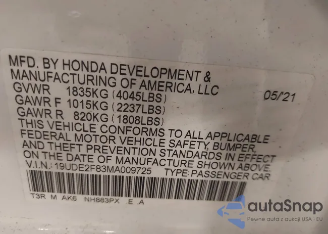 19UDE2F83MA009725: 42566763