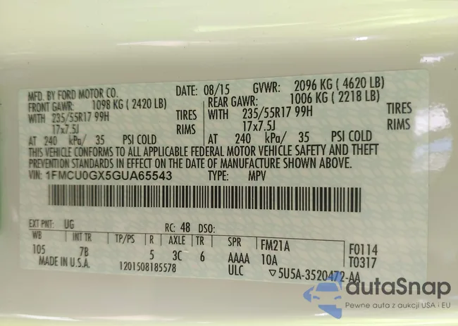 1FMCU0GX5GUA65543: 42566877