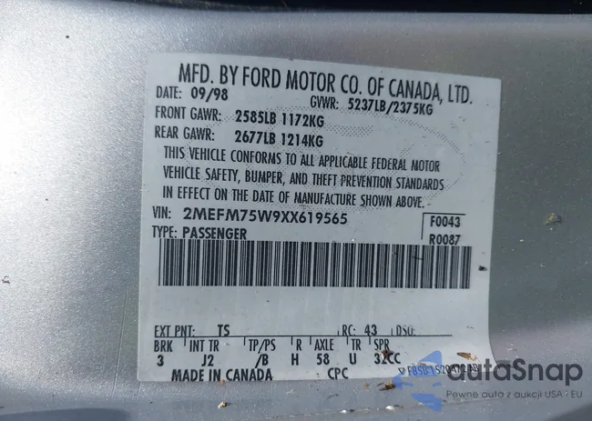 2MEFM75W9XX619565: 42566905