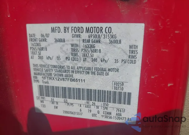 1FTRX12V87FB65111: 42566480