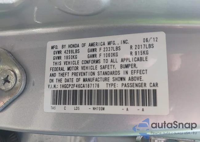 1HGCP2F46CA187176: 42567670