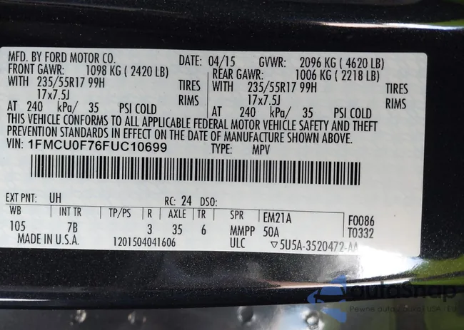 1FMCU0F76FUC10699: 42568056