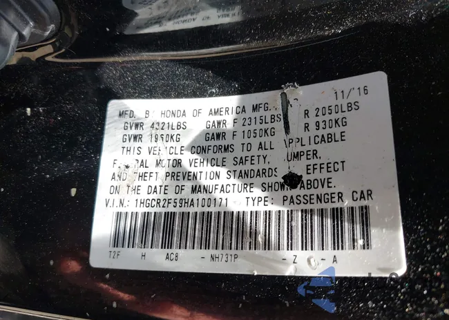 1HGCR2F59HA100171: 42567221