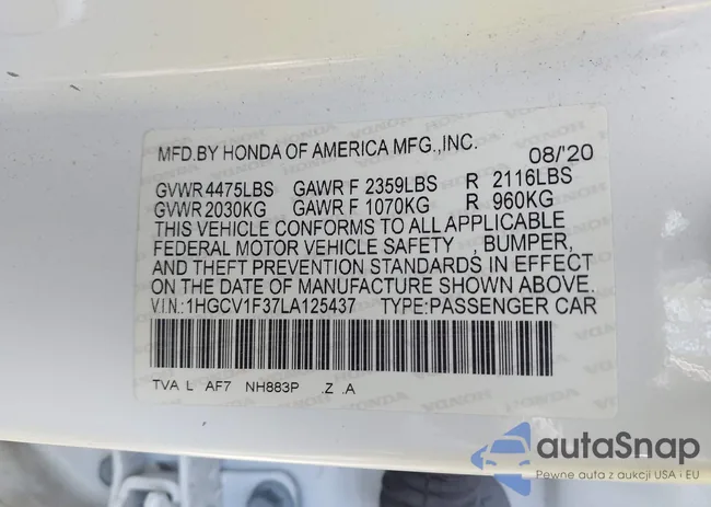 1HGCV1F37LA125437: 42567356