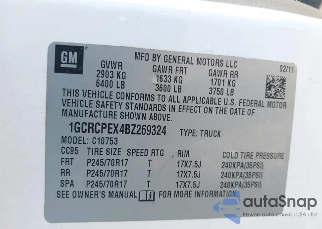 1GCRCPEX4BZ269324: 42568507