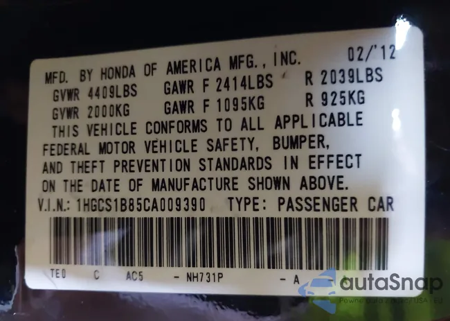 1HGCS1B85CA009390: 42568981