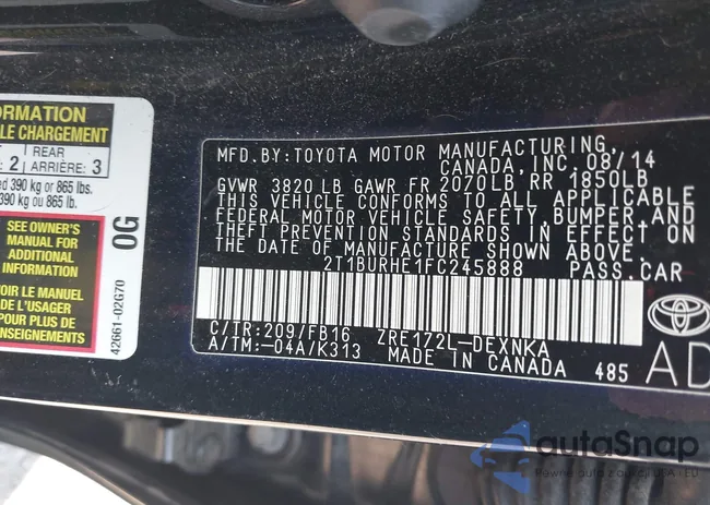 2T1BURHE1FC245888: 42568099