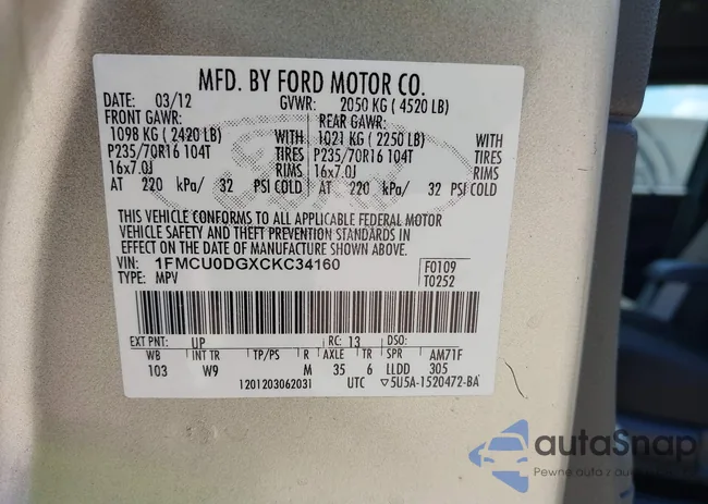 1FMCU0DGXCKC34160: 42570849